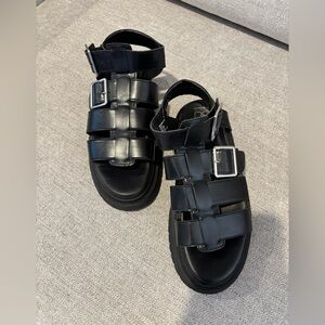 Nobo (No Boundaries) Black Strappy Sandals with Buckles and thick soles.